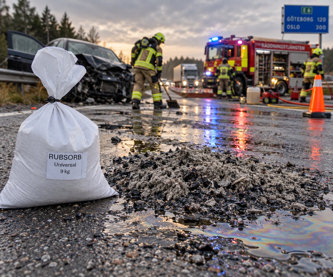 Rubsorb Oil läggs ut på vägbana vid läckage